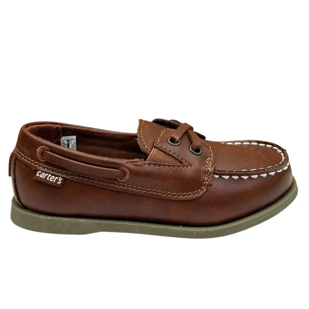 Carter’s Little Boys Boat Shoes Size 10-12 Brown Slip-On Casual Classic Style‎